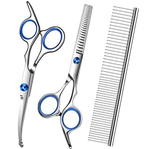 Dog Scissors for Grooming with Safety Round Tip,Dog Grooming Kit,Dog Shears Set,Incude Thinning,Curved Grooming Scissors and Comb for Pets.Suitable for The Right Hand Dog Scissors for Grooming with Safety Round TipDog Grooming KitDog Shears SetIncude ThinningCurved Grooming Scissors and Comb for PetsSuitable for The Right Hand