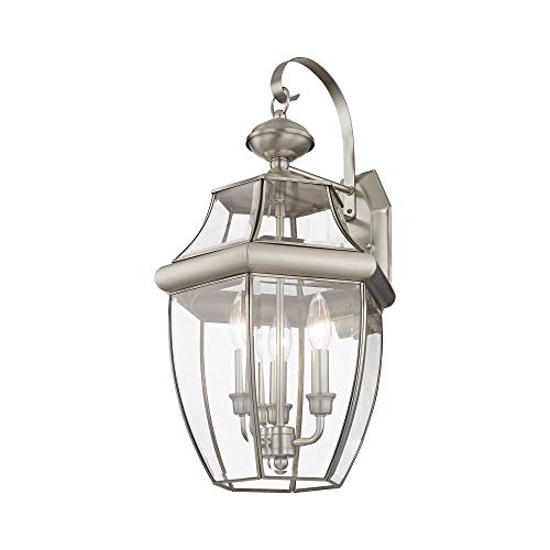 Livex Lighting 2351-91 Outdoor Wall Lantern With Clear Beveled Glass Shades, Brushed Nickel #TOP1