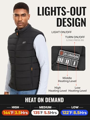 Image of JS LifeStyle Heated Vest for Men, 8 Heating Zones Heated Jackets for Men with 16001mah Battery Pack Included Lightweight Soft