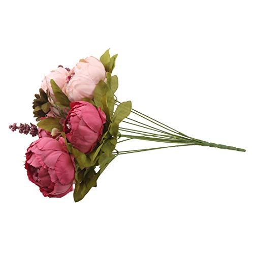 Flojery Silk Peony Bouquet Vintage Artificial Peonies Flower For Home Wedding Party Decor (1Pcs, Dark Pink) #TOP3