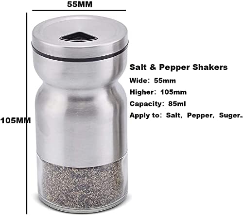 KMHZ Stainless Steel Salt and Pepper Shakers Set with Glass Bottom and Adjustable Pour Holes