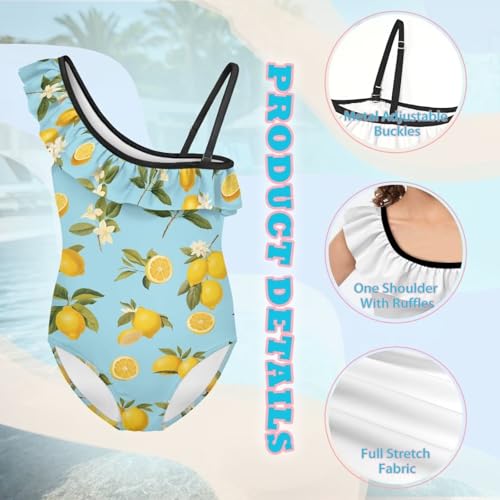 Image of Girls One Piece Swimsuit Ruffled Halter Bathing Suit with Adjustable Strap Beach Sport Swimwear for 3-14 Years