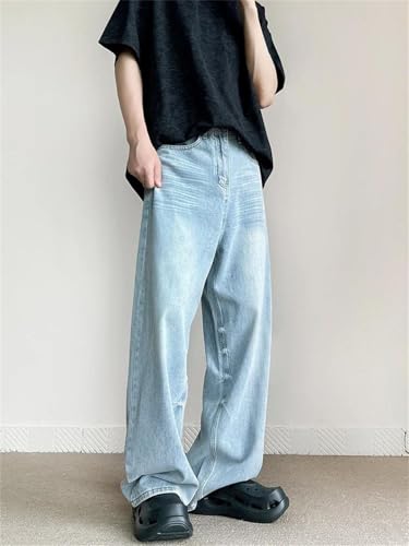 Men Zipper Vintage Jeans Straight High Street Casual Trousers Casual Denim Wide Leg Pants2