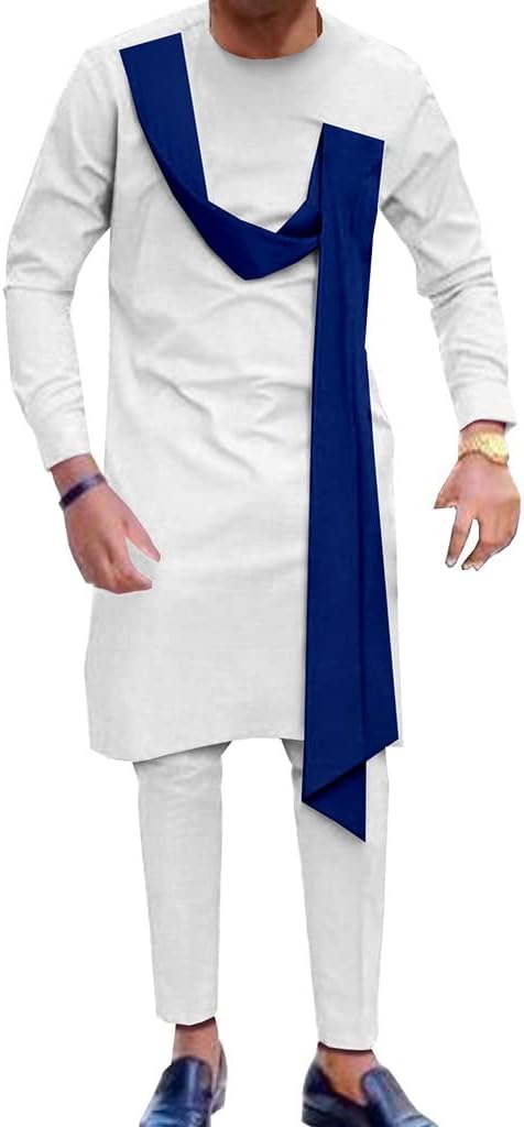 長袖 メンズ2ピーススーツ アフリカの民族衣装 伝統的 シャツとパンツのセット ポケット付き 結婚披露宴教会のために S-4XL (