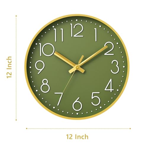 Image of DAXSMY Wall Clock 12 Inch Green Decorative, Battery Operated Silent