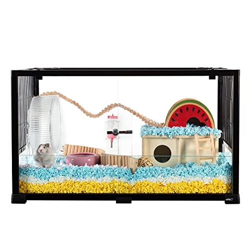 OIIBO Glass Hamster Cage 40 Gallon Large Hamster Cage with Sliding Front Door, 32\" L x 16\" W x 18\" H Chew-Proof Small Animal Cage for Dwarf Syrian Hamster Hedgehog Gerbils Guinea Pigs