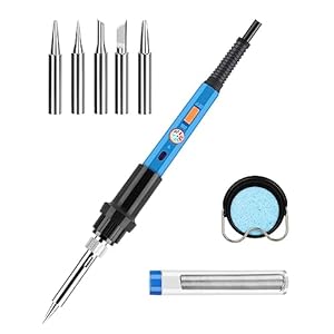 Soldeerboutset 60 W, soldeerbout met instelbare temperatuur 220-480 °C, soldeerbout met aan/uit-schakelaar, 10 g soldeerdraad, 5 soldeerpunten, desoldeerpomp, soldeerboutstandaard voor