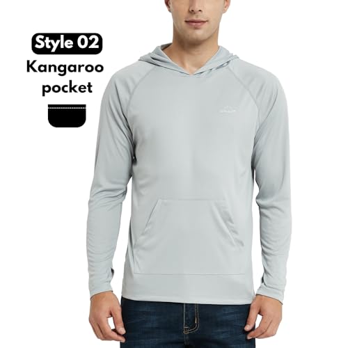 Image of Willit Men's UPF 50+ Sun Protection Hoodie Shirt Long Sleeve Rash Guard Fishing SPF Outdoor UV Shirt Lightweight Pocket, Gray, X-Large