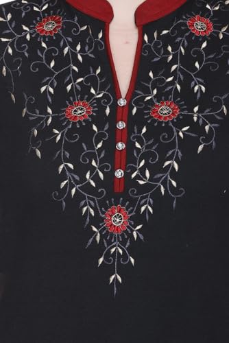 Image of Rosary Women's Winter Woolen Kurti Embroidered Straight Fit Ethnic Wear with 2 Side Pockets