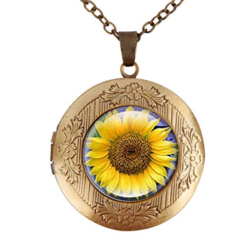 Women's Custom Locket Closure Pendant Necklace Sunflower Included Free Chain, Best Gift Set