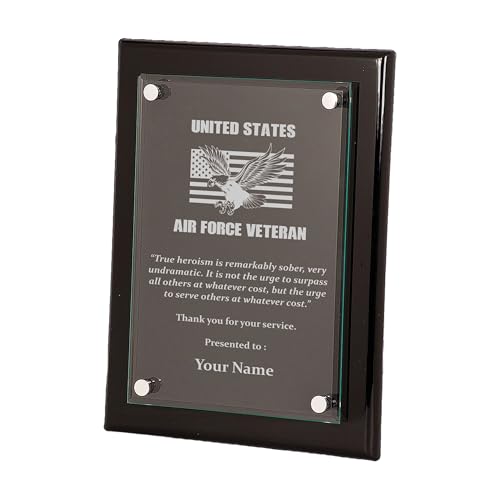 EliteAwards Military Appreciation Plaques, Custom Engraved Air Force Service Award with Inspirational Quote Floating Glass Plaque for United States US Military Veteran