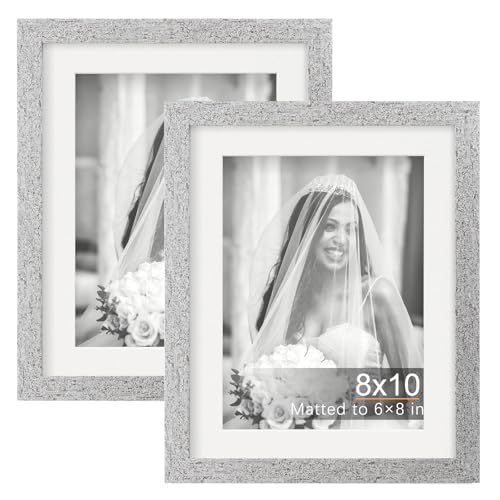 TOFOREVO 8x10 Picture Frames with 6x8 Mat Set of 2, Floralwhite