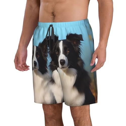 Border Collie Men's Swim Trunks Quick Dry Board Shorts with Pockets Casual Drawstring Beach Shorts2