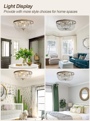 Image of 20 inch Flush Mount Fandelier Ceiling Fan with Light, Crystal Gold Fandelier Ceiling Fan with Light Remote Control, Vintage French Country Caged with 6 Speeds for Bedroom, Living Room, Foyer, Nursery