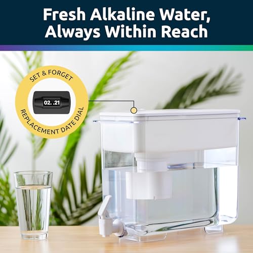 Invigorated Water - Alkaline Countertop Water Filter Dispenser, Large Capacity, Mineralized Alkaline Water, BPA-Free, 96 Gallons/Filter (White, 1 NSF Filters Included)