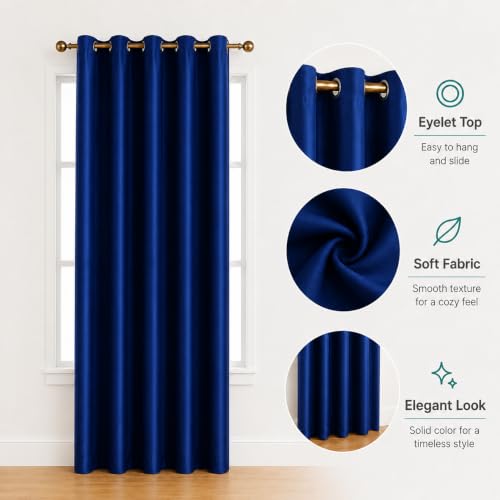Image of Polyester Eyelet Door Curtain, Solid Plain Light Filtering Curtain for Bedroom, Living Room & Home Office, 7 Feet (84 x 48 Inch), Blue, Pack of 1