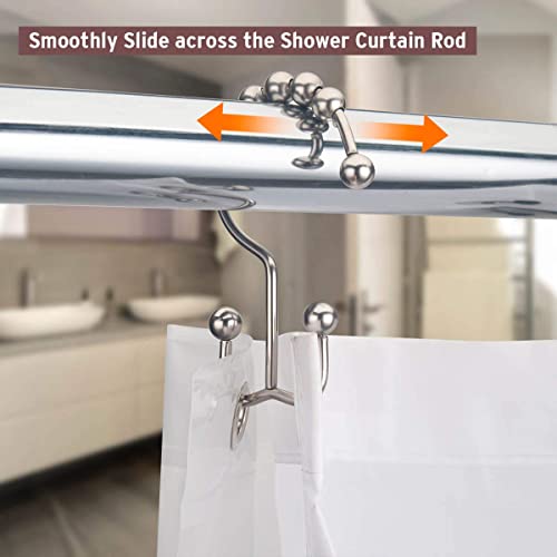 Image of Shower Curtain Hooks Rust Resistant Shower Curtain Rings Metal Glide Rollers Shower Hooks for Bathroom Shower Curtain Rods Curtains, Set of 12
