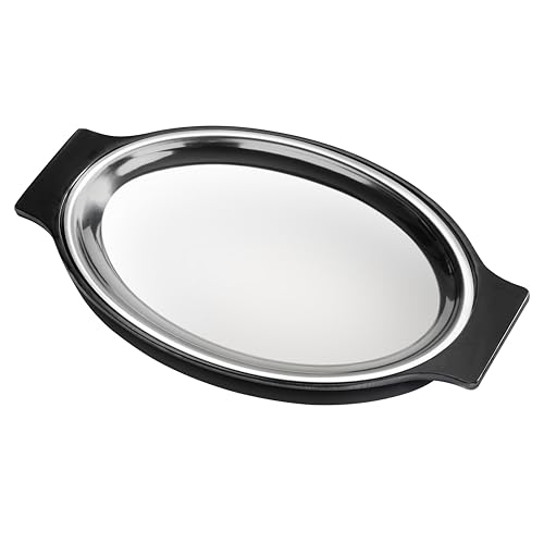 New Star Foodservice 26733 Oval Stainless Steel Sizzling Platter with Insulated Holder, 11.63" x 8", Black by New Star Foodservice - Used condition - US$11.38