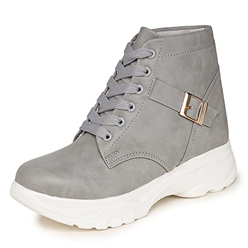 Image of DICY Shoes for Women Girls Boots High Ankle Flat Heel Snakers for Ladies Casual Juta