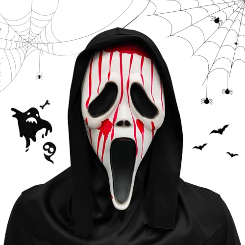 YGVQN Máscara Ghostface Horror Scream, Máscara de Latex Aterradora de Fantasma para Adultos, Mascara de Cara Completa para Halloween, Carnaval, Fiestas de Disfraces, Cosplay y Casas Encantadas