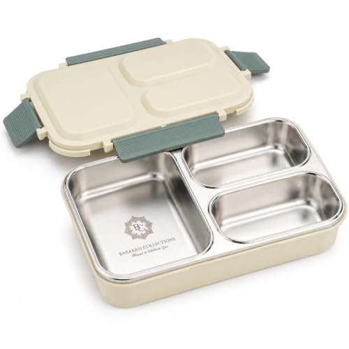 Image of Stainless Steel Lunch Box for Kids, 304 Grade Steel 3 Compartment Leakproof Tiffin Box for Boys & Girls, School Lunch Box, Travel Food Container & Snack Box, Green