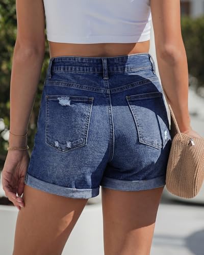 Image of GRAPENT Jean Shorts Womens High Waisted Trendy Cuffed Hem Ripped Stretchy Casual 2026 Denim Jorts Summer Shorts