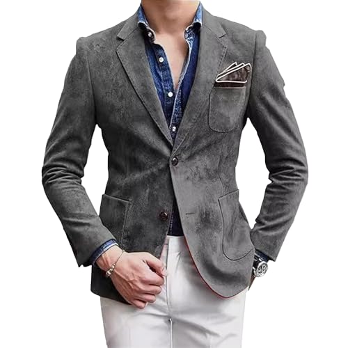 Men's Solid Color Business Casual Blazer 2-Button Stylish Retro Suit Jacket Formal Sport Coat