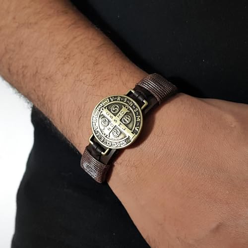Pulseira Masculina de Couro São Bento ouro velho