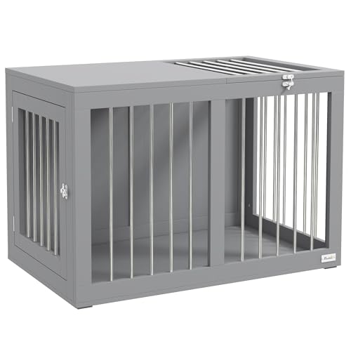 PawHut Jaula para Perros Medianos, Gris, 80x50x56.5 cm