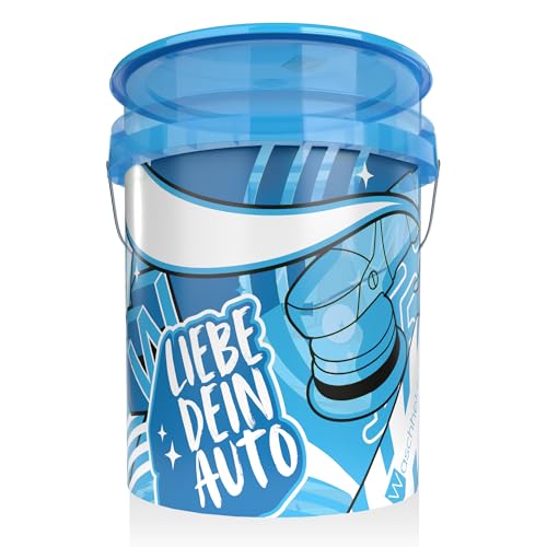 Waschhelden Auto Wascheimer mit Deckel | 19l Autowascheimer Blau/Weiß | Eimer für die Autowäsche | Auto Putzeimer