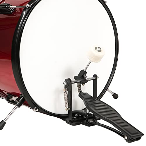 Image of Kadence BYDRMRD 3-Piece Kids Acoustic Drum Kit | 14 inch Bass Drum | Multi-Ply Wooden Shells | Includes Cymbal, Stool & Pedal | Glossy Red