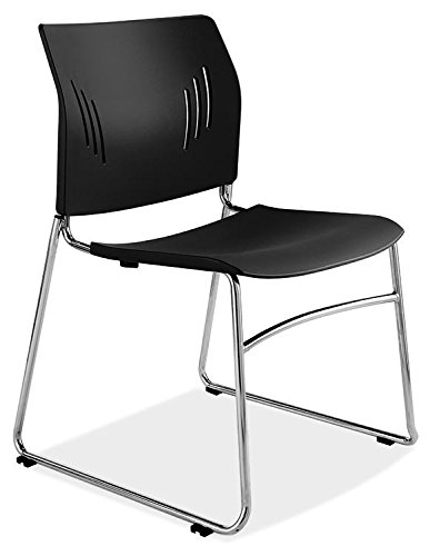 Stackable Reception Chair, Multi-Purpose Armless Chair, Chrome Frame & Black Back and Seat, Superior Lumbar Support (3080BLK)