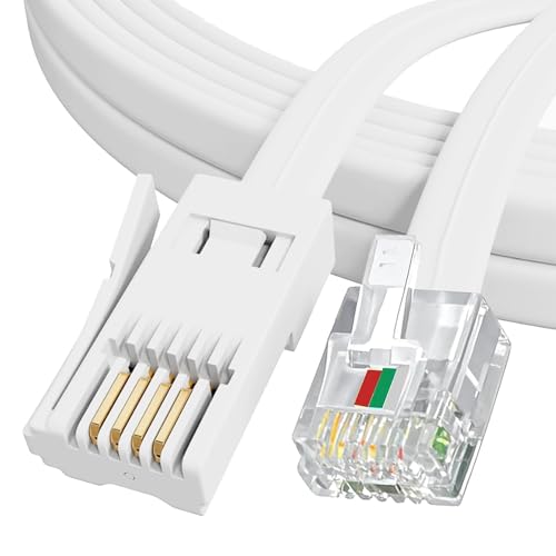 Mennyback Premium Telephone Cable, Modem Cable, BT Openreach ONT Power Cable, – Durable Flat Phone Line Cable For Landline, Modem, Router & Fax Machines (BT To RJ11 Plug 5M White)