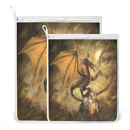 Dragon Jaune Aquarelle Filet à Linge Machine à Laver Sac de Lavage du Linge à Mailles Sacs à Linge pour Bas,Dessous,Soutien-Gorge,Lingerie(1L + 1M) Cover