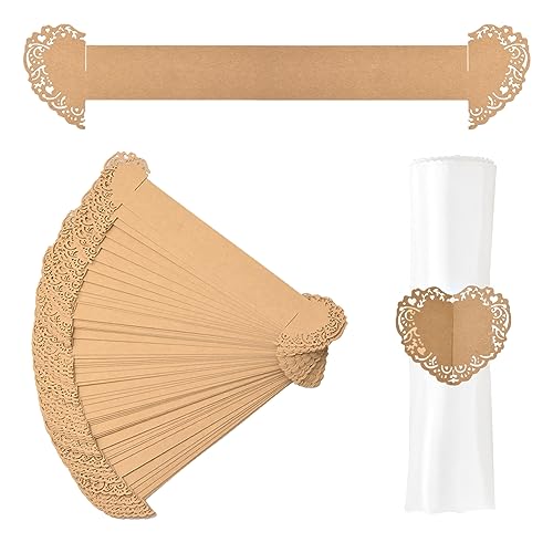 URROMA Anneaux de Serviette, 50 Pcs Anneaux de Serviette en Papier Kraft pour Mariage, Fête, Banquet, Dîner