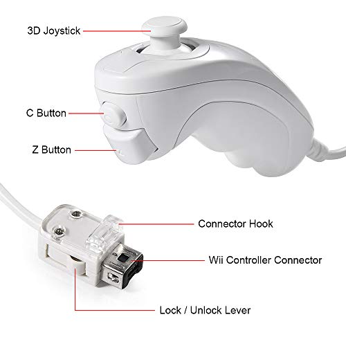 Image of MODESLAB Wii Nunchuck Controller, 2 Pack Nunchuk Controllers Replacement Remote Joystick Gamepad Controller Compatible with Wii Wii U Console