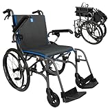 Lightech Mobility Lightweight Foldable Wheelchairs for Adults 20 lbs Transport Wheelchair for Travel Portable Wheel Chair for Senior Easy to Use with Swing-Away Footrests Quick Release Wheels, Blue