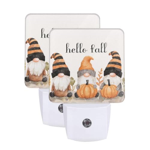 Image of Fall Pumpkins Thanksgiving Gnome LED Plug-in Night Light Set of 2 for Bedroom