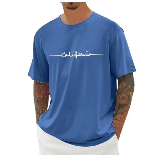 Image of Men's Oversized T-Shirt Urban Print Basic Cotton T-Shirt, Blue, 5XL