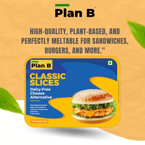 Image of PLAN B Classic Cheese Slices | Pack Of 2(150 G Each) | Plant-Based Meltable Cheese Slices | Dairy-Free & Lactose-Free | Perfect for Burgers & Sandwiches