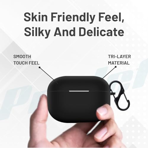 Image of Prolet Premium Silicone Case Cover Compatible with Realme Buds T310, Soft Silicone 360 Full Protection Shockproof Case Cover with Hook-Black