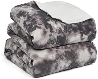 Dreamscene Tie Dye Print Sherpa Blanket Fleece Sofa Bed Throw Fluffy Warm Thick Large Bedspread, 150 x 180cm - Charcoal Grey White DBSHTIEGY12