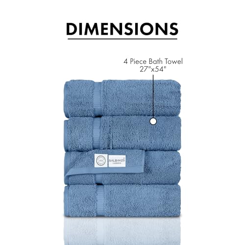 SALBAKOS 100% Turkish Cotton Bath Towel Set of 4 27x54 inch | Heirloom Quality | Hotel & Spa Collection | Ultra Soft, Super Absorbent, Long Lasting Bath Towels | Made in Turkey (Blue, 4 Bath Towels) - Thumbnail 6