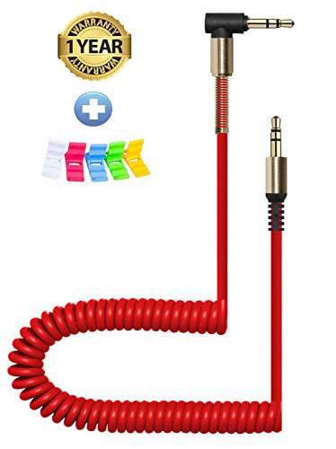 Coiled Stereo Audio Cable 3.5mm Male to Male Stereo (5ft/1.5m) DFrhythm Universal Aux Cord Auxiliary/Aux Cable for Car Smartphone Tablets Headset PC Laptop Speaker MP3 Players(Red)