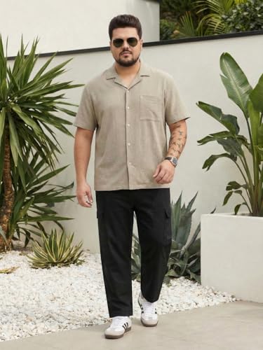 Image of Urbano Plus Men's Straight Fit Linen Cargo Pants with 6 Pockets