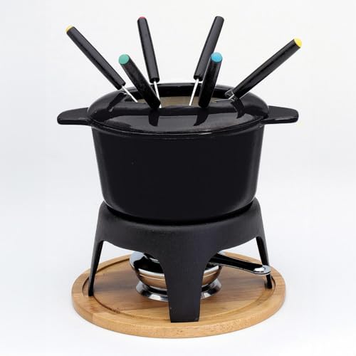 Baumalu, Service à Fondue Fonte Émaillée Noir pour 6 Personnes,