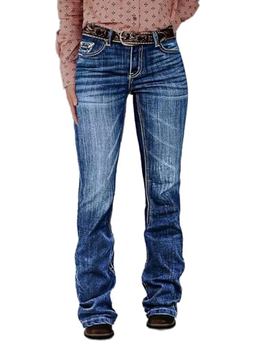 Flamingals Women's Boot Cut Jeans Trendy Tummy Control Stretch Flare Denim Jeans Without Belt