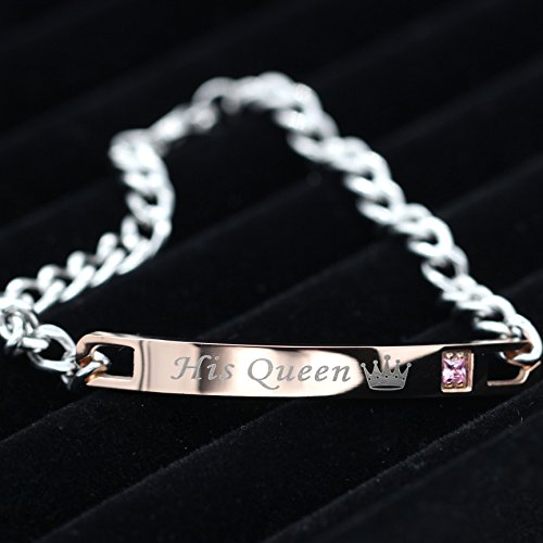 Uloveido Titanium Newlywed Couples Bracelets For Boyfriend And Girlfriend,Queen King Jewelry For Him And Her #TOP2