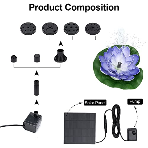 Skystuff Solar Water Pump Solar Fountain, 1.2W Lotus Solar Fountain Pump with 6 Nozzles, Solar Garden Pond Pump for Water Feature, Fountain, Pool, Bird Bath, Garden Decoration, Water Cycling Purple - Image 3