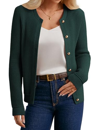 GRACE KARIN Strickjacke Damen Sommer Rundhals Knöpfen Dünne Jacke Damen Herbst Elegant Bolero Damen Festlich Grün L